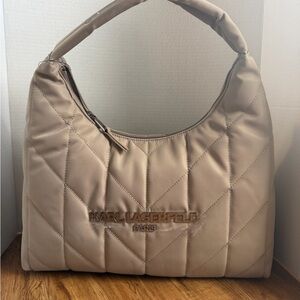 Karl Lagerfeld Taupe Quilted Shoulder Bag